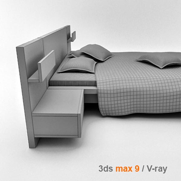 architectural visualization bedside cabinet 3d model - MALM bed 160 with bedside cabinet by lajhar